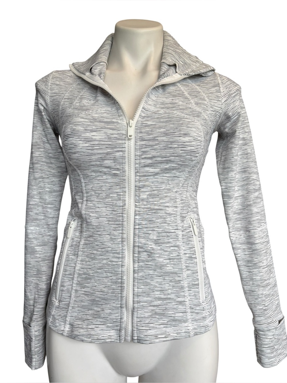 Lululemon Define Jacket Size 6 Space Dye White Gray Full Zip Thumbholes